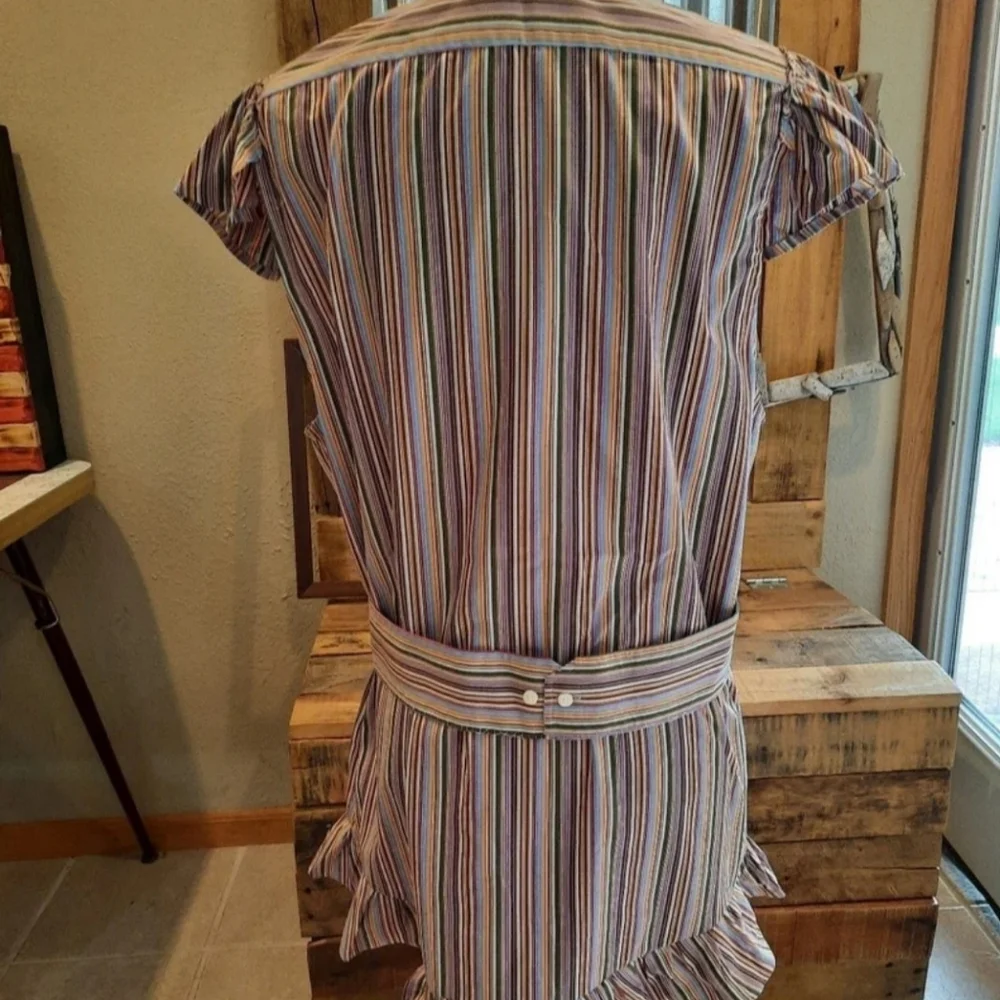 Striped swim coverup M upcycled mens shirt seahorse coral appliques